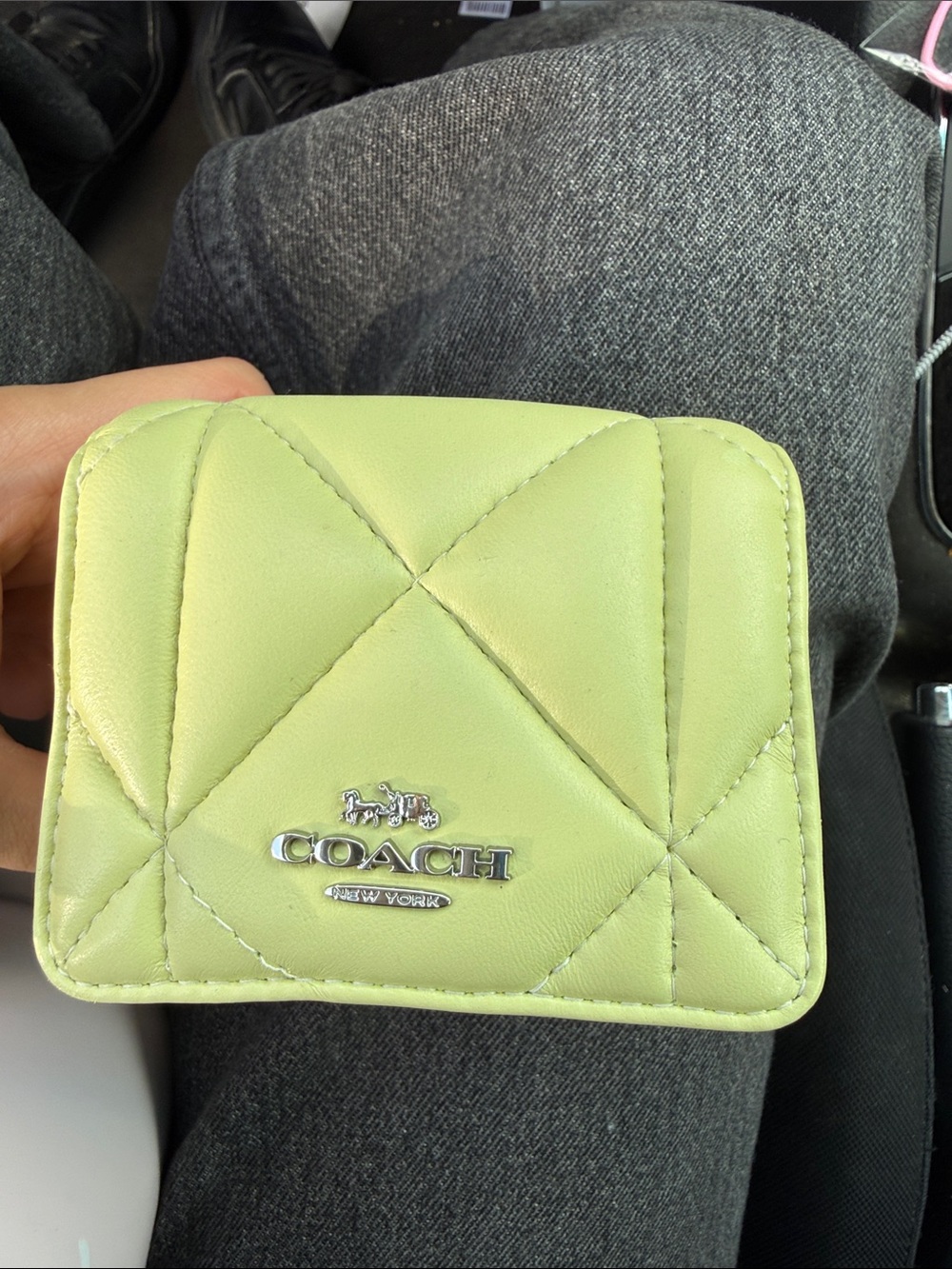 COACH Quilted Mini Wallet in Lime Green